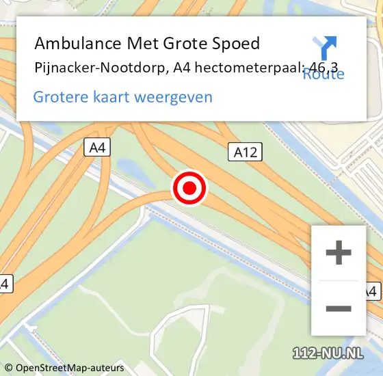 Locatie op kaart van de 112 melding: Ambulance Met Grote Spoed Naar Pijnacker-Nootdorp, A4 hectometerpaal: 46,3 op 5 mei 2025 20:01