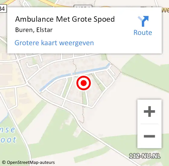 Locatie op kaart van de 112 melding: Ambulance Met Grote Spoed Naar Buren, Elstar op 15 november 2014 21:05