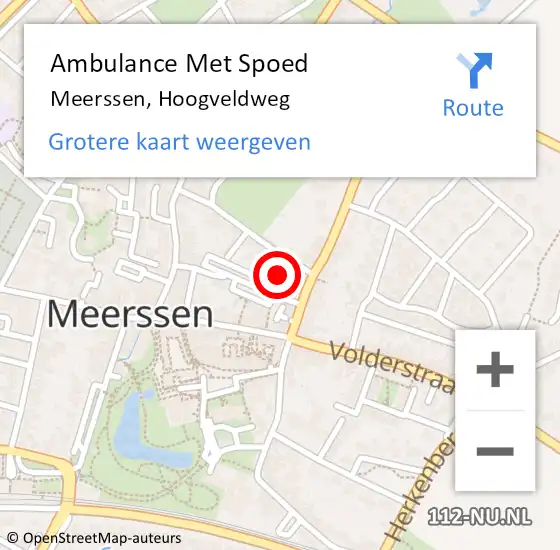 Locatie op kaart van de 112 melding: Ambulance Met Spoed Naar Meerssen, Hoogveldweg op 15 november 2014 22:57