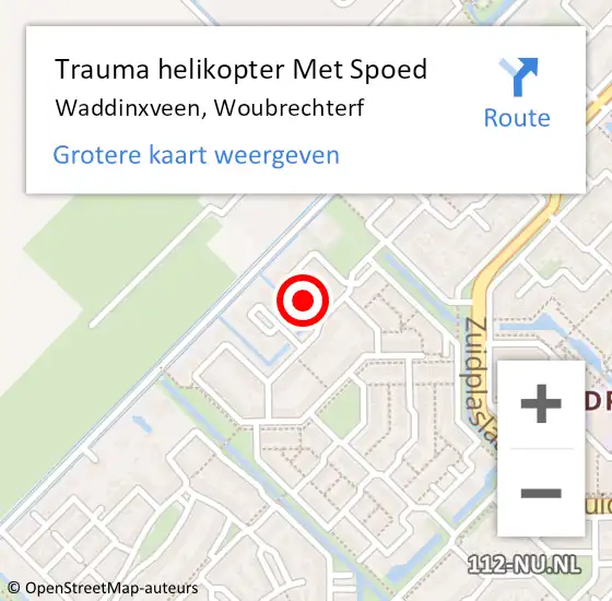 Locatie op kaart van de 112 melding: Trauma helikopter Met Spoed Naar Waddinxveen, Woubrechterf op 6 mei 2025 16:30