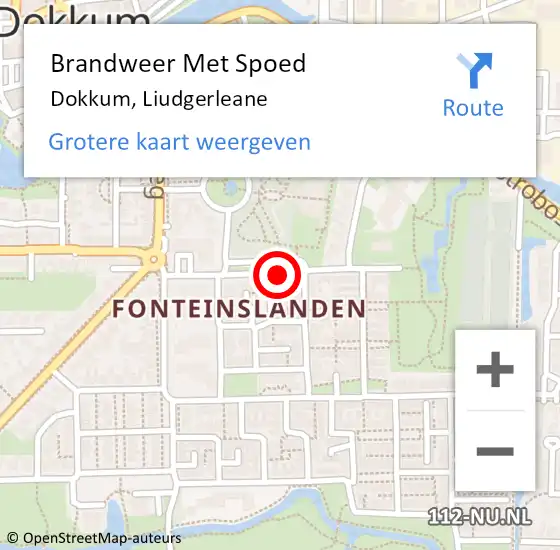 Locatie op kaart van de 112 melding: Brandweer Met Spoed Naar Dokkum, Liudgerleane op 15 november 2014 23:52