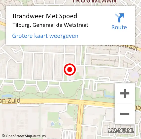 Locatie op kaart van de 112 melding: Brandweer Met Spoed Naar Tilburg, Generaal de Wetstraat op 7 mei 2025 09:22