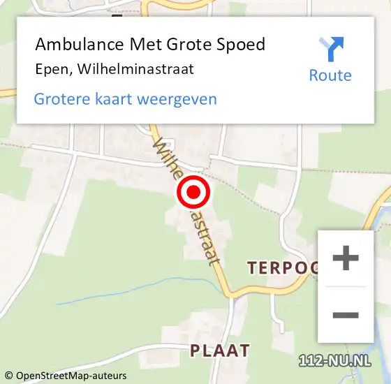 Locatie op kaart van de 112 melding: Ambulance Met Grote Spoed Naar Epen, Wilhelminastraat op 16 november 2014 01:22
