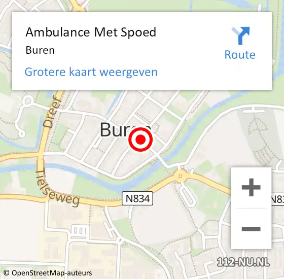 Locatie op kaart van de 112 melding: Ambulance Met Spoed Naar Buren op 7 mei 2025 10:45