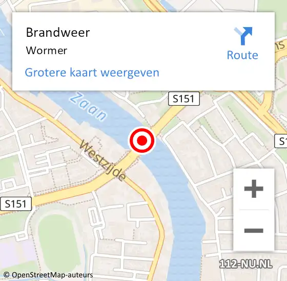 Locatie op kaart van de 112 melding: Brandweer Wormer op 7 mei 2025 10:52