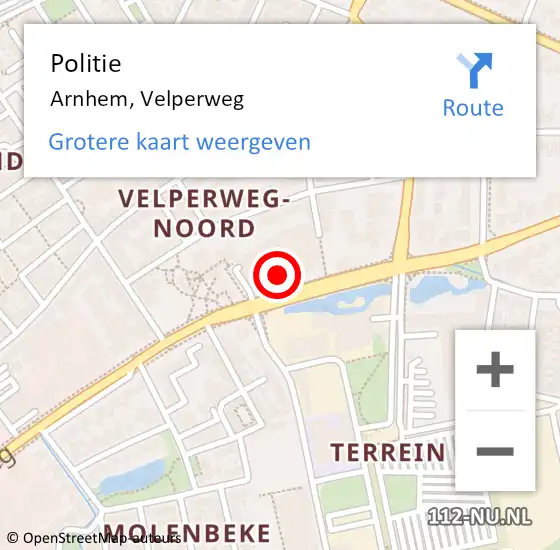 Locatie op kaart van de 112 melding: Politie Arnhem, Velperweg op 7 mei 2025 14:17