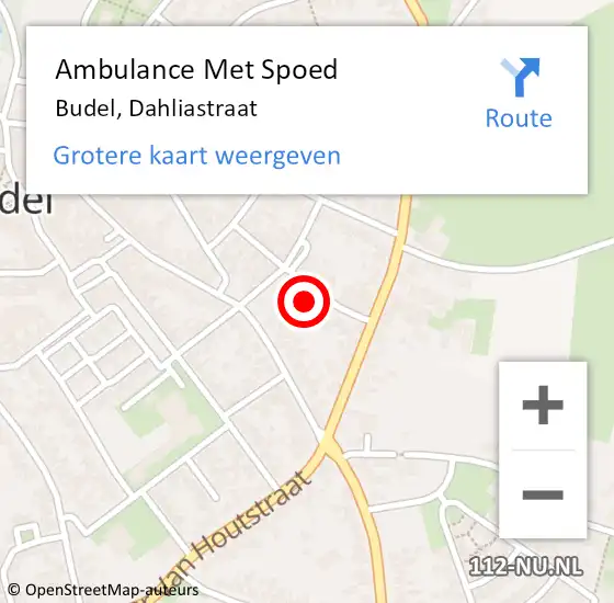 Locatie op kaart van de 112 melding: Ambulance Met Spoed Naar Budel, Dahliastraat op 16 november 2014 03:44