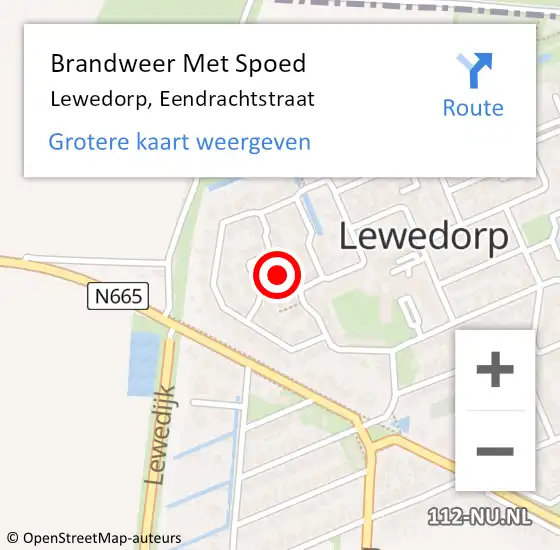 Locatie op kaart van de 112 melding: Brandweer Met Spoed Naar Lewedorp, Eendrachtstraat op 8 mei 2025 01:05