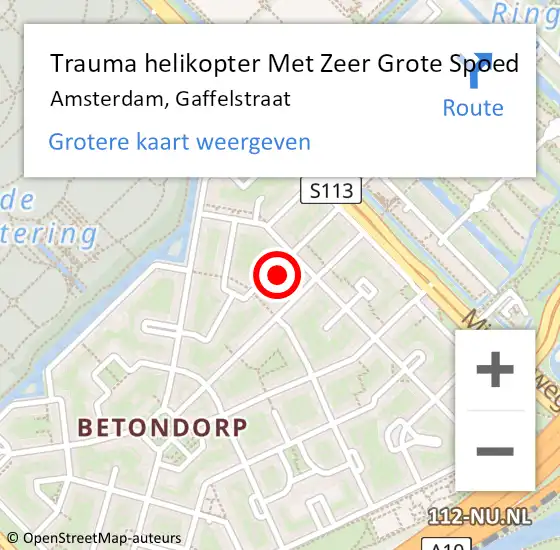 Locatie op kaart van de 112 melding: Trauma helikopter Met Zeer Grote Spoed Naar Amsterdam, Gaffelstraat op 8 mei 2025 04:52