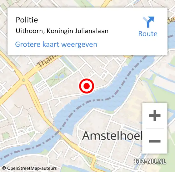 Locatie op kaart van de 112 melding: Politie Uithoorn, Koningin Julianalaan op 16 november 2014 04:28