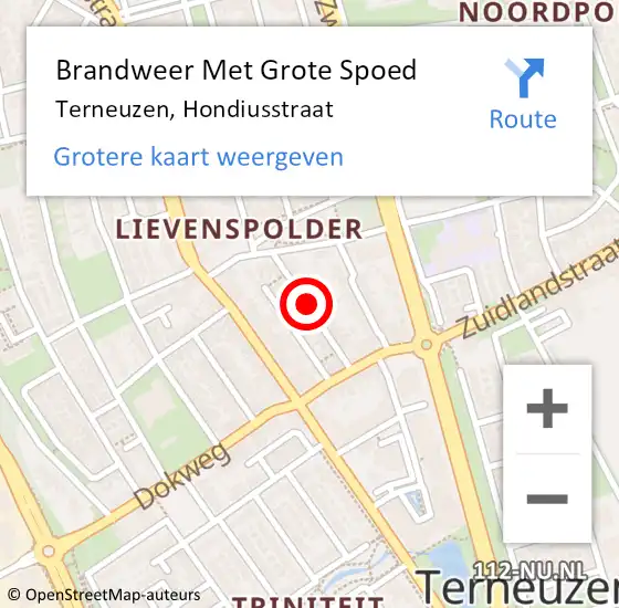 Locatie op kaart van de 112 melding: Brandweer Met Grote Spoed Naar Terneuzen, Hondiusstraat op 16 november 2014 04:44