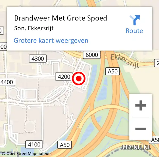 Locatie op kaart van de 112 melding: Brandweer Met Grote Spoed Naar Son, Ekkersrijt op 8 mei 2025 09:05