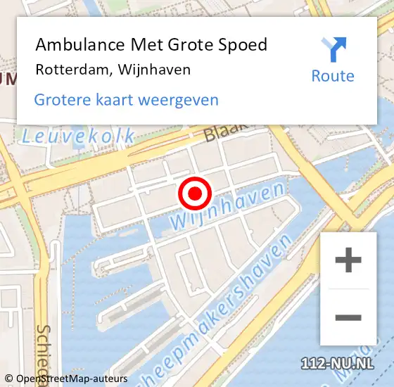 Locatie op kaart van de 112 melding: Ambulance Met Grote Spoed Naar Rotterdam, Wijnhaven op 8 mei 2025 11:50