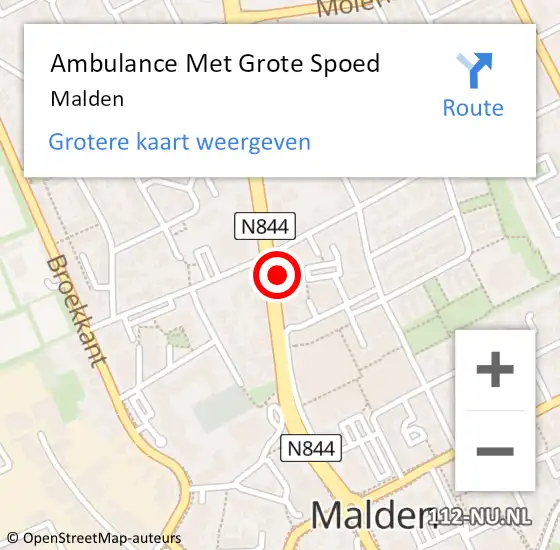 Locatie op kaart van de 112 melding: Ambulance Met Grote Spoed Naar Malden op 8 mei 2025 14:45