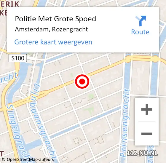 Locatie op kaart van de 112 melding: Politie Met Grote Spoed Naar Amsterdam, Rozengracht op 8 mei 2025 19:10