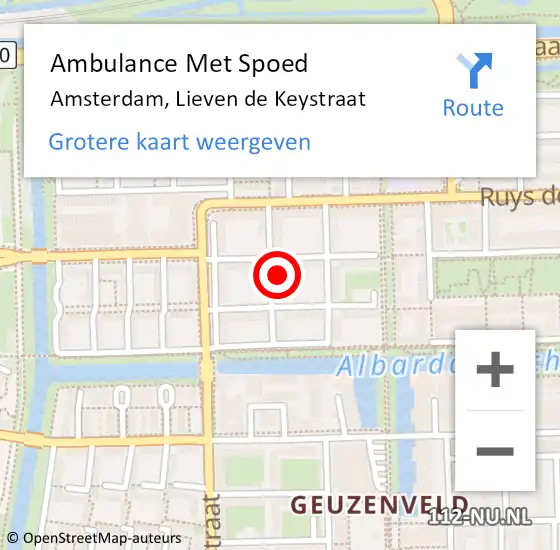 Locatie op kaart van de 112 melding: Ambulance Met Spoed Naar Amsterdam, Lieven de Keystraat op 8 mei 2025 23:37
