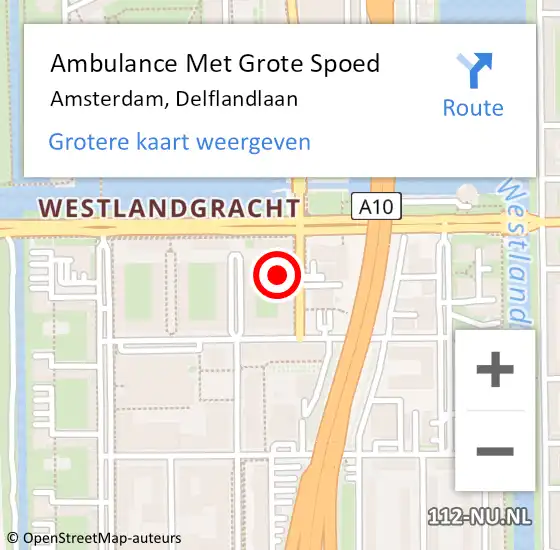 Locatie op kaart van de 112 melding: Ambulance Met Grote Spoed Naar Amsterdam, Delflandlaan op 9 mei 2025 00:18