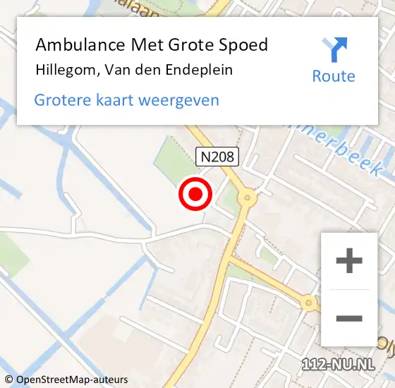 Locatie op kaart van de 112 melding: Ambulance Met Grote Spoed Naar Hillegom, Van den Endeplein op 16 november 2014 08:45