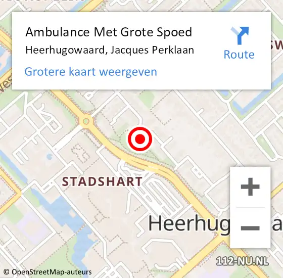Locatie op kaart van de 112 melding: Ambulance Met Grote Spoed Naar Heerhugowaard, Jacques Perklaan op 9 mei 2025 09:12