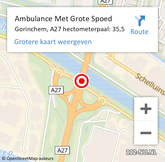 Locatie op kaart van de 112 melding: Ambulance Met Grote Spoed Naar Gorinchem, A27 hectometerpaal: 35,5 op 9 mei 2025 09:27