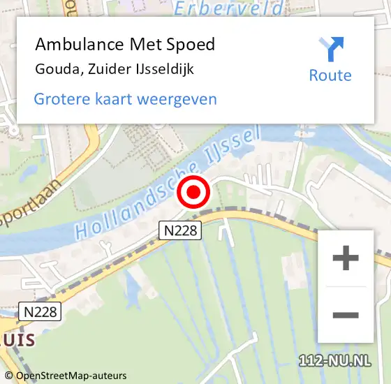 Locatie op kaart van de 112 melding: Ambulance Met Spoed Naar Gouda, Zuider IJsseldijk op 9 mei 2025 10:15