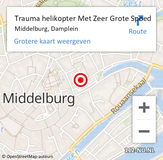 Locatie op kaart van de 112 melding: Trauma helikopter Met Zeer Grote Spoed Naar Middelburg, Damplein op 9 mei 2025 11:00