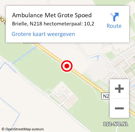 Locatie op kaart van de 112 melding: Ambulance Met Grote Spoed Naar Brielle, N218 hectometerpaal: 10,2 op 9 mei 2025 12:07