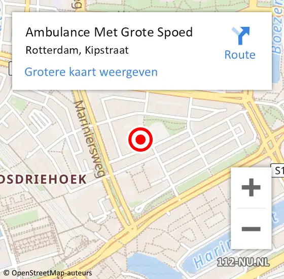 Locatie op kaart van de 112 melding: Ambulance Met Grote Spoed Naar Rotterdam, Kipstraat op 9 mei 2025 12:47