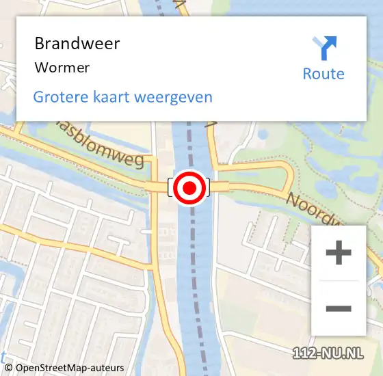 Locatie op kaart van de 112 melding: Brandweer Wormer op 9 mei 2025 13:06