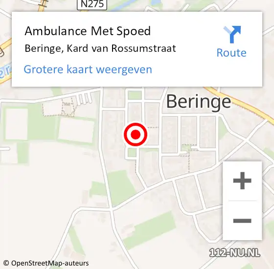 Locatie op kaart van de 112 melding: Ambulance Met Spoed Naar Beringe, Kard van Rossumstraat op 16 november 2014 09:59