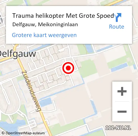 Locatie op kaart van de 112 melding: Trauma helikopter Met Grote Spoed Naar Delfgauw, Meikoninginlaan op 9 mei 2025 14:57