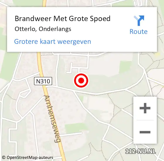 Locatie op kaart van de 112 melding: Brandweer Met Grote Spoed Naar Otterlo, Onderlangs op 9 mei 2025 15:31