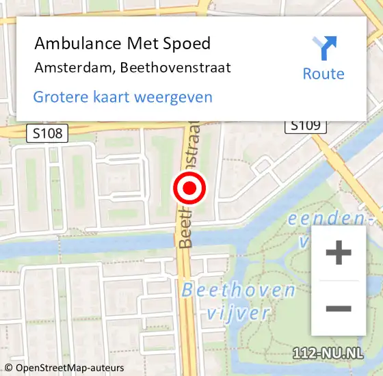 Locatie op kaart van de 112 melding: Ambulance Met Spoed Naar Amsterdam, Beethovenstraat op 9 mei 2025 16:00