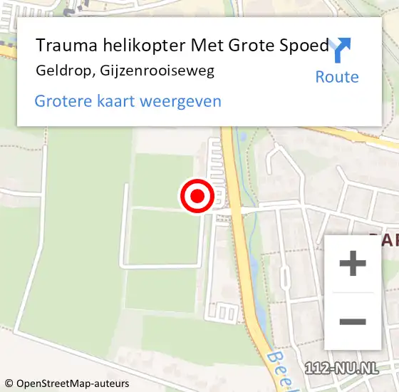 Locatie op kaart van de 112 melding: Trauma helikopter Met Grote Spoed Naar Geldrop, Gijzenrooiseweg op 9 mei 2025 19:48