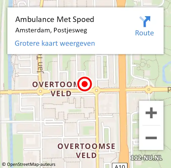Locatie op kaart van de 112 melding: Ambulance Met Spoed Naar Amsterdam, Postjesweg op 9 mei 2025 20:20