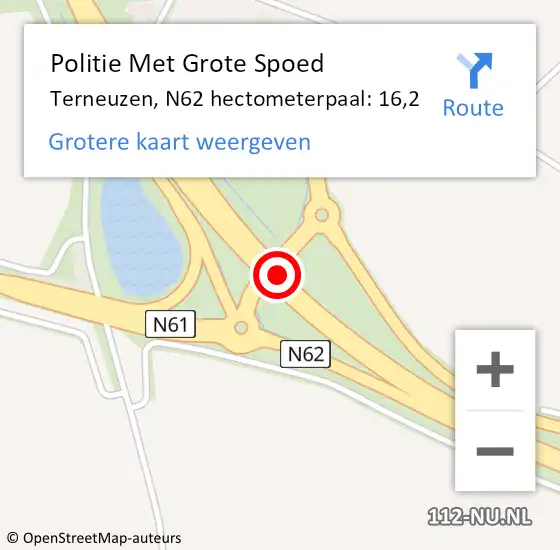 Locatie op kaart van de 112 melding: Politie Met Grote Spoed Naar Terneuzen, N62 hectometerpaal: 16,2 op 9 mei 2025 22:32