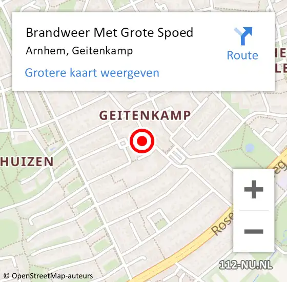 Locatie op kaart van de 112 melding: Brandweer Met Grote Spoed Naar Arnhem, Geitenkamp op 9 mei 2025 23:32