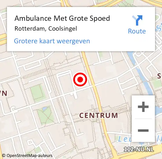 Locatie op kaart van de 112 melding: Ambulance Met Grote Spoed Naar Rotterdam, Coolsingel op 9 mei 2025 23:39