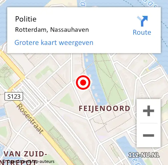 Locatie op kaart van de 112 melding: Politie Rotterdam, Nassauhaven op 10 mei 2025 00:42