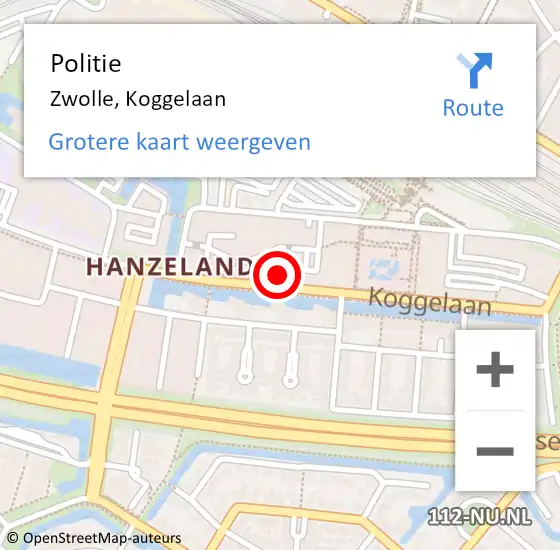 Locatie op kaart van de 112 melding: Politie Zwolle, Koggelaan op 10 mei 2025 01:28