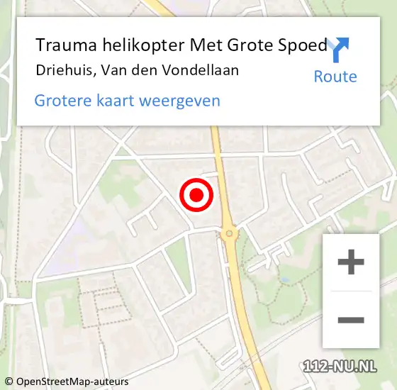 Locatie op kaart van de 112 melding: Trauma helikopter Met Grote Spoed Naar Driehuis, Van den Vondellaan op 10 mei 2025 01:44