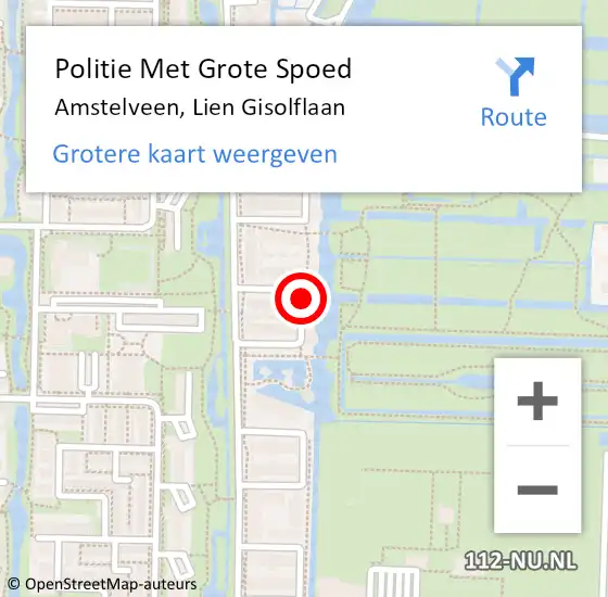 Locatie op kaart van de 112 melding: Politie Met Grote Spoed Naar Amstelveen, Lien Gisolflaan op 10 mei 2025 02:02