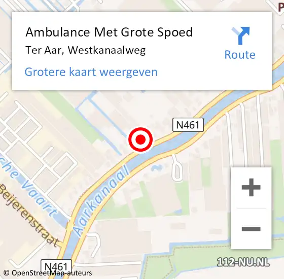 Locatie op kaart van de 112 melding: Ambulance Met Grote Spoed Naar Ter Aar, Westkanaalweg op 10 mei 2025 02:03