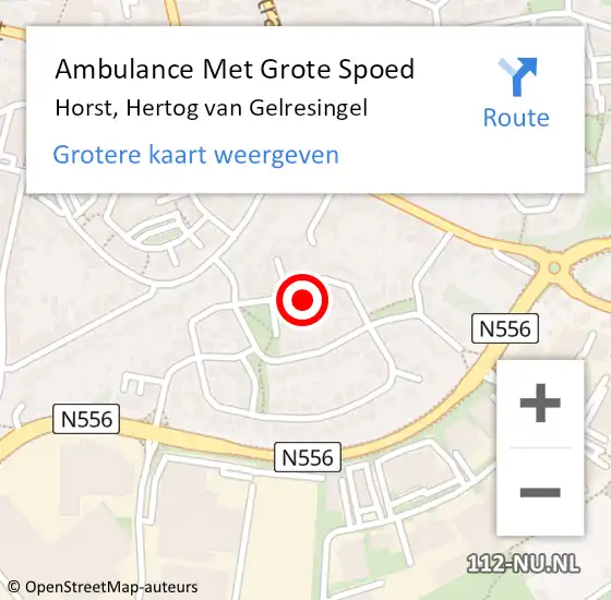 Locatie op kaart van de 112 melding: Ambulance Met Grote Spoed Naar Horst, Hertog van Gelresingel op 16 november 2014 11:13