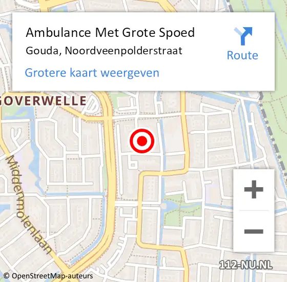 Locatie op kaart van de 112 melding: Ambulance Met Grote Spoed Naar Gouda, Noordveenpolderstraat op 10 mei 2025 04:28