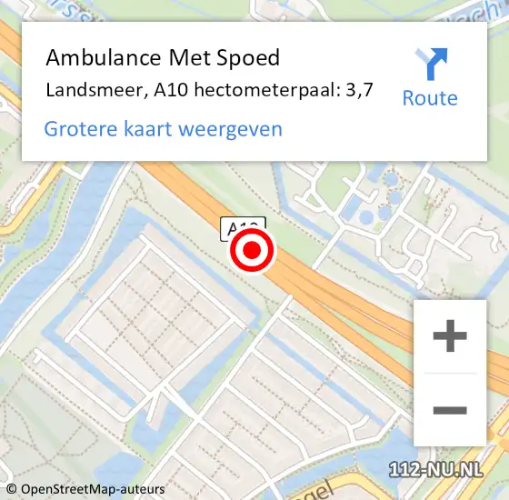 Locatie op kaart van de 112 melding: Ambulance Met Spoed Naar Landsmeer, A10 hectometerpaal: 3,7 op 10 mei 2025 13:15