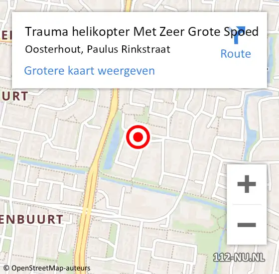 Locatie op kaart van de 112 melding: Trauma helikopter Met Zeer Grote Spoed Naar Oosterhout, Paulus Rinkstraat op 10 mei 2025 13:54