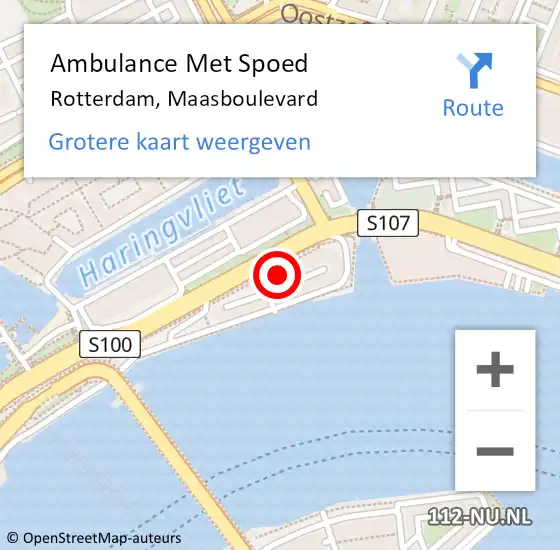 Locatie op kaart van de 112 melding: Ambulance Met Spoed Naar Rotterdam, Maasboulevard op 10 mei 2025 14:24