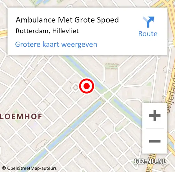 Locatie op kaart van de 112 melding: Ambulance Met Grote Spoed Naar Rotterdam, Hillevliet op 10 mei 2025 16:08