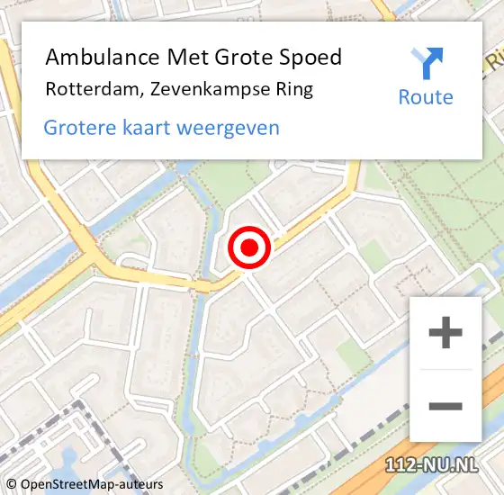 Locatie op kaart van de 112 melding: Ambulance Met Grote Spoed Naar Rotterdam, Zevenkampse Ring op 10 mei 2025 16:49